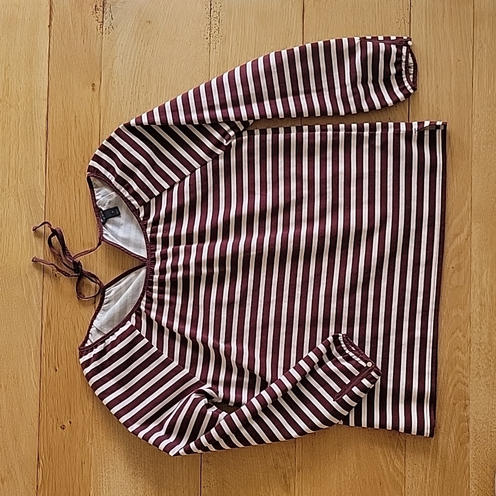 J CREW Brown and Cream Tie Back Boat Neck Blouse